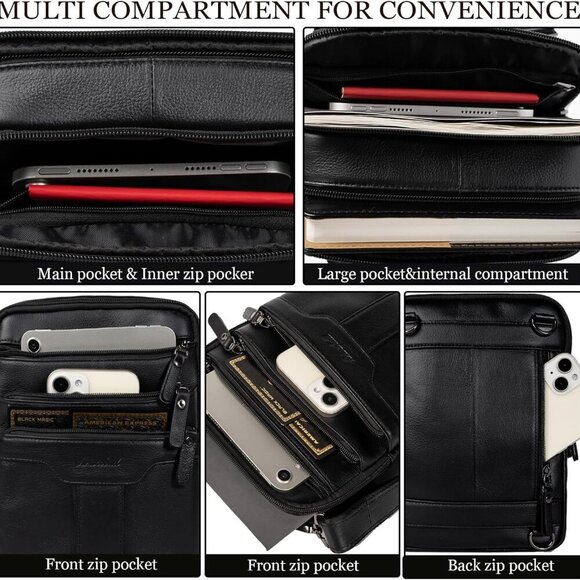 Leather Messenger Bag for Men, Small Leather Sling Shoulder Bag Messenger Pack f - Picture 4 of 7